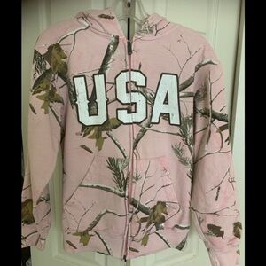 Sweet Bay pink/camo USA zip hoodie size S